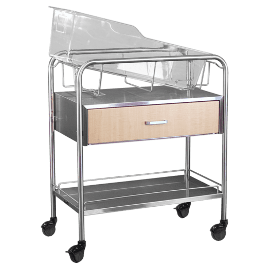 Bassinet_NB-WFxD-3DL_Stainless-Steel-Wood-Face-with-Drawer-Shelf