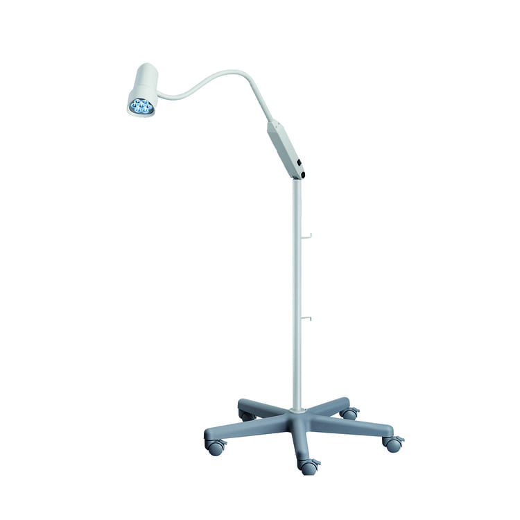 Hospital equipment exam light color changing, dimming, gooseneck – roller stand.