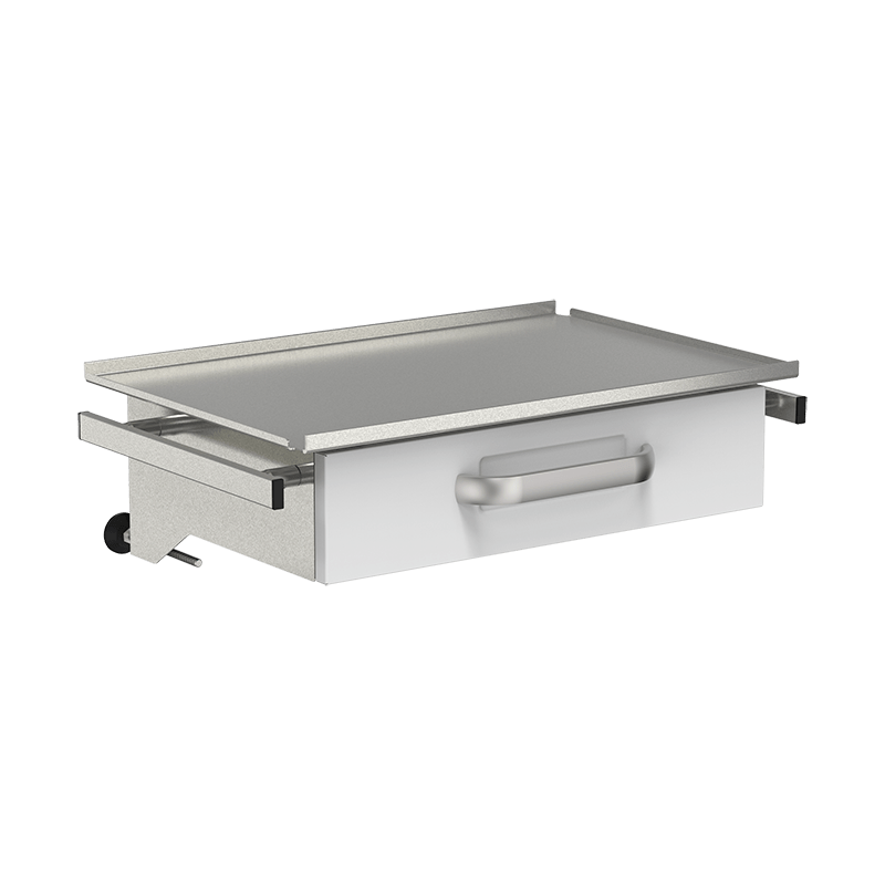 Shelf With Drawer And Lateral Rails for Hospital Equipment